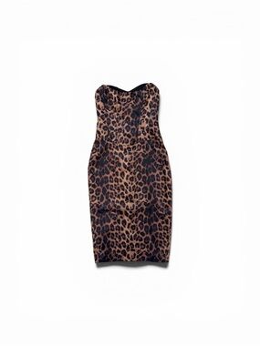 Fashion Nova Strapless Leopard Print Bodycon Dress - Brown/Black